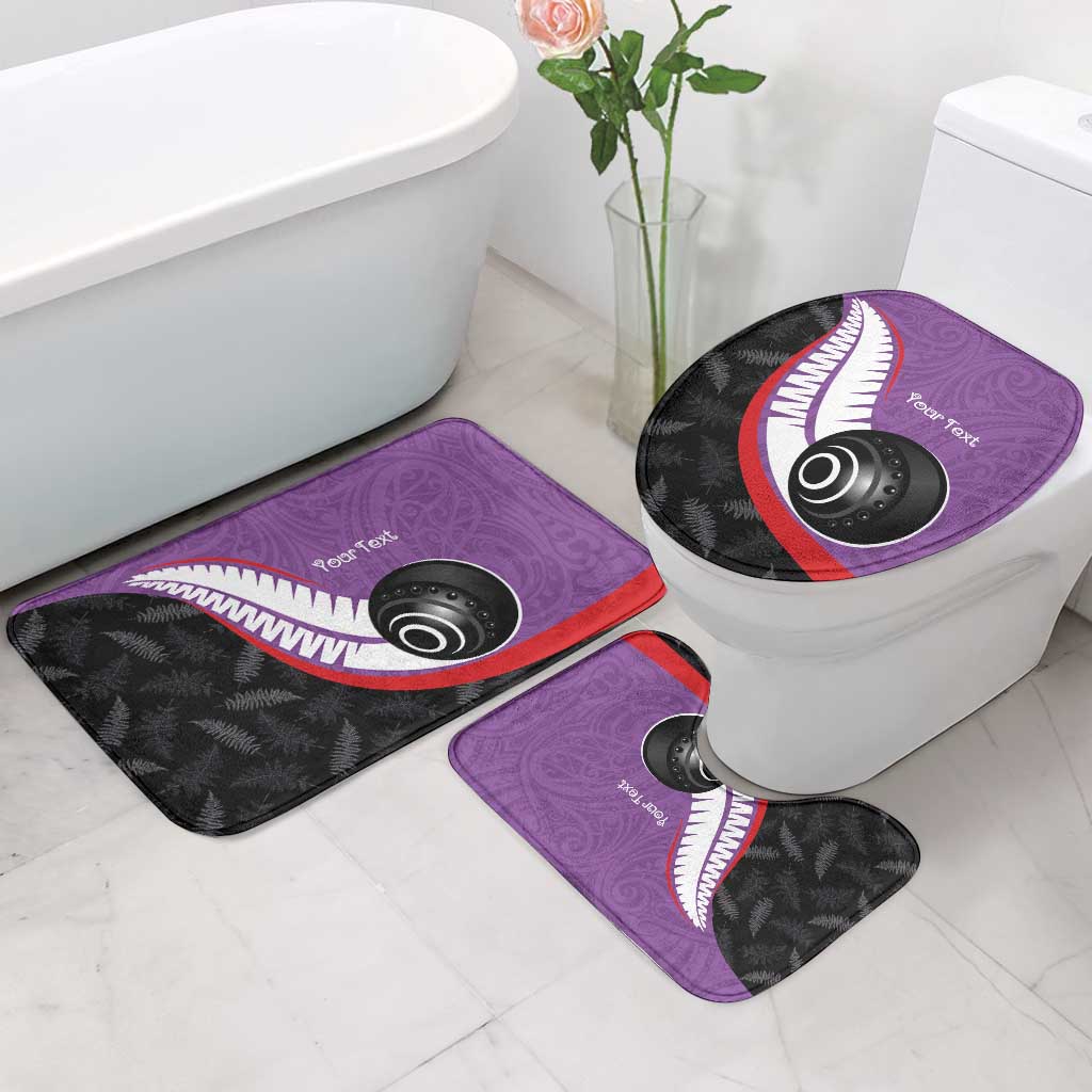 Personalised Aotearoa Lawn Bowls Bathroom Set Maori and Silver Fern Sporty Style Purple Color - Polynesian Pride