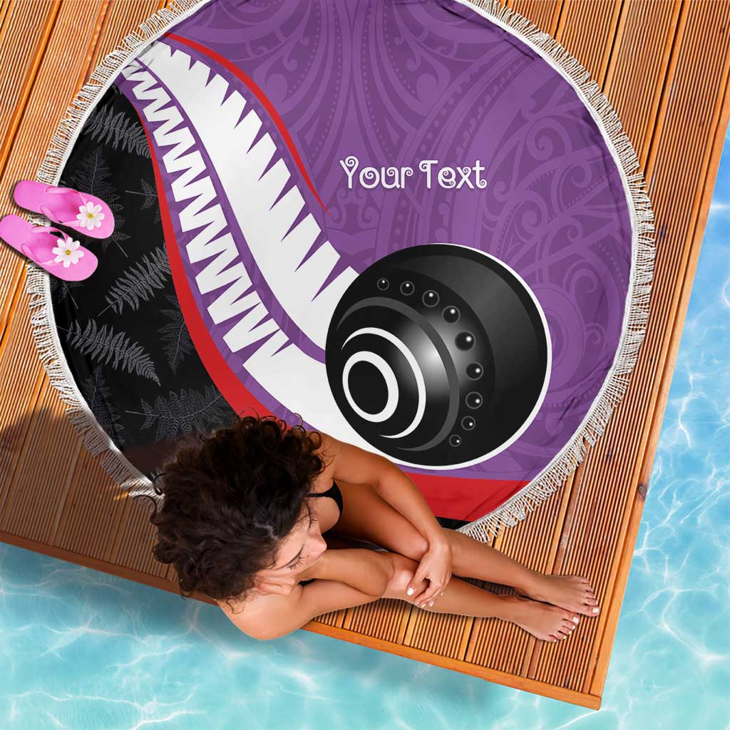 Personalised Aotearoa Lawn Bowls Beach Blanket Maori and Silver Fern Sporty Style Purple Color - Polynesian Pride