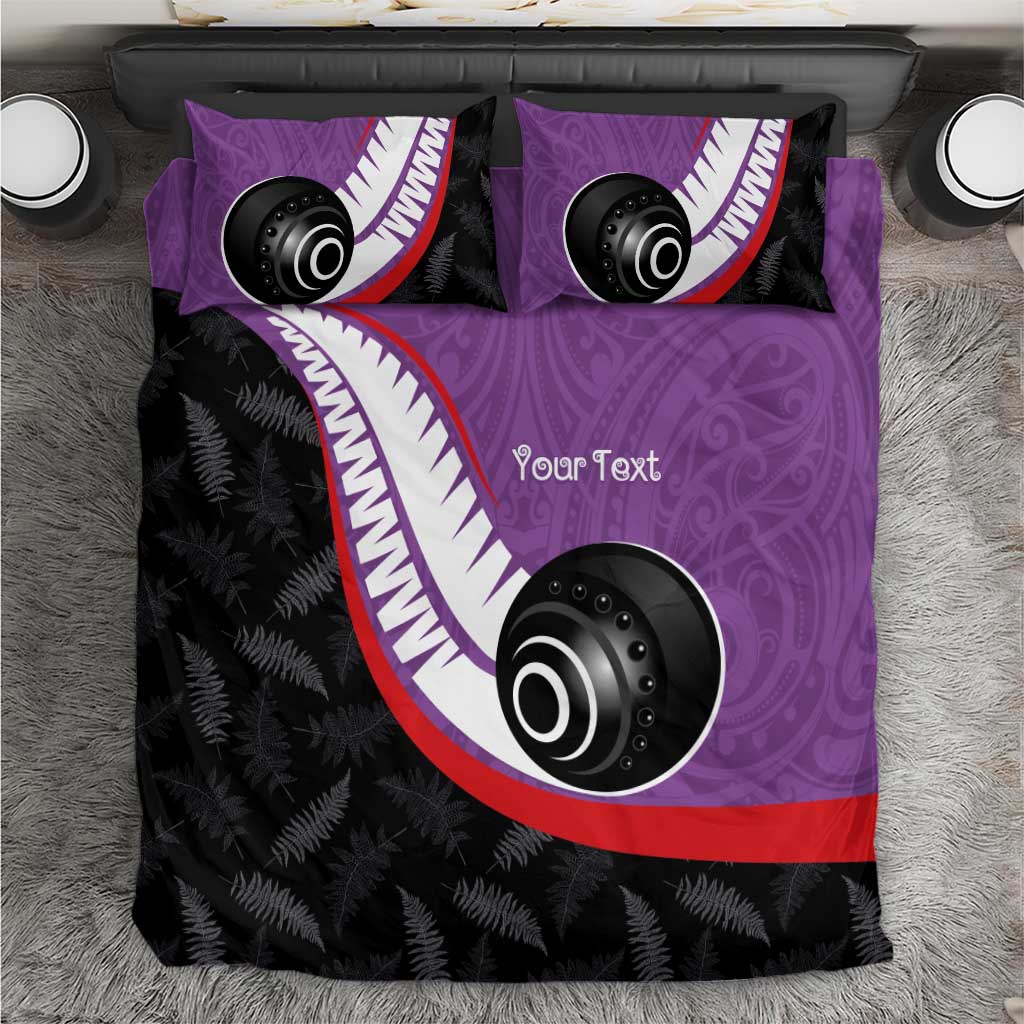 Personalised Aotearoa Lawn Bowls Bedding Set Maori and Silver Fern Sporty Style Purple Color - Polynesian Pride