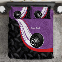 Personalised Aotearoa Lawn Bowls Bedding Set Maori and Silver Fern Sporty Style Purple Color - Polynesian Pride