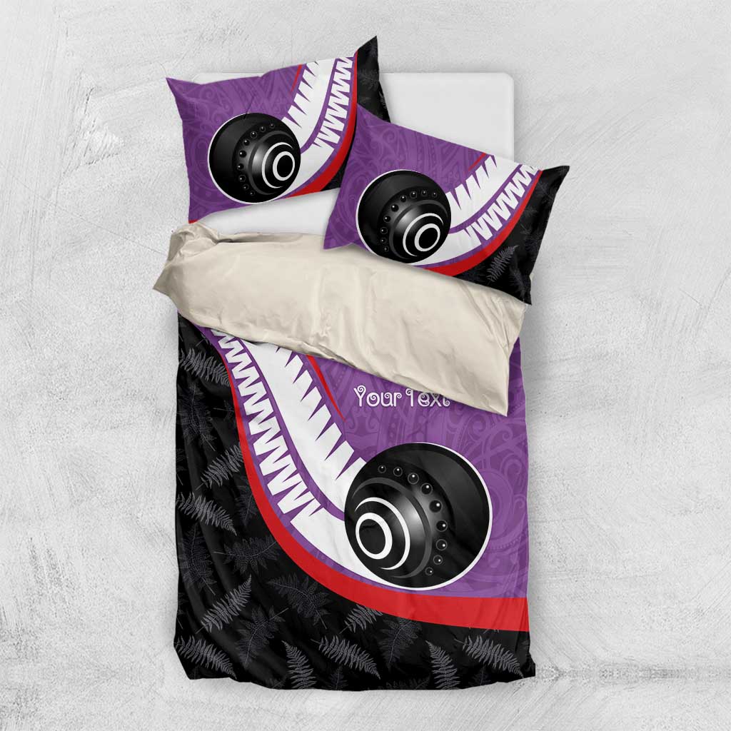 Personalised Aotearoa Lawn Bowls Bedding Set Maori and Silver Fern Sporty Style Purple Color - Polynesian Pride