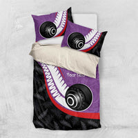 Personalised Aotearoa Lawn Bowls Bedding Set Maori and Silver Fern Sporty Style Purple Color - Polynesian Pride