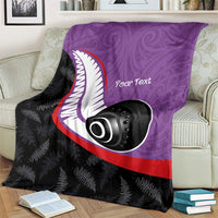 Personalised Aotearoa Lawn Bowls Blanket Maori and Silver Fern Sporty Style Purple Color - Polynesian Pride