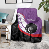 Personalised Aotearoa Lawn Bowls Blanket Maori and Silver Fern Sporty Style Purple Color - Polynesian Pride