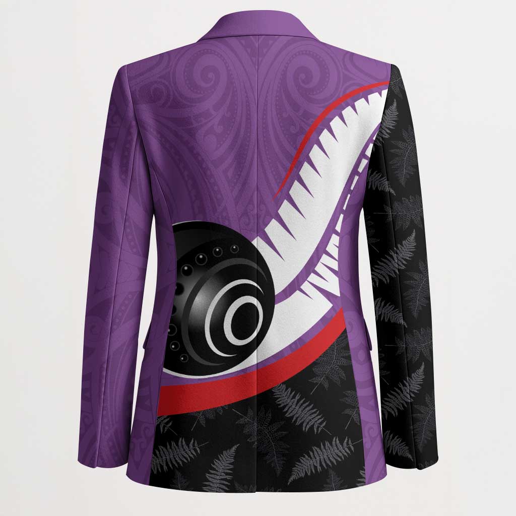 Personalised Aotearoa Lawn Bowls Blazer Maori and Silver Fern Sporty Style Purple Color - Polynesian Pride