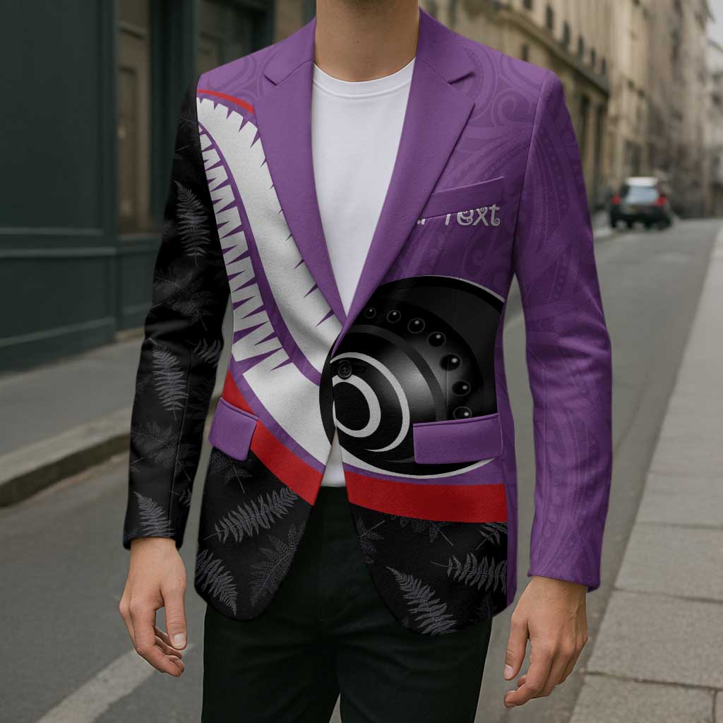 Personalised Aotearoa Lawn Bowls Blazer Maori and Silver Fern Sporty Style Purple Color - Polynesian Pride