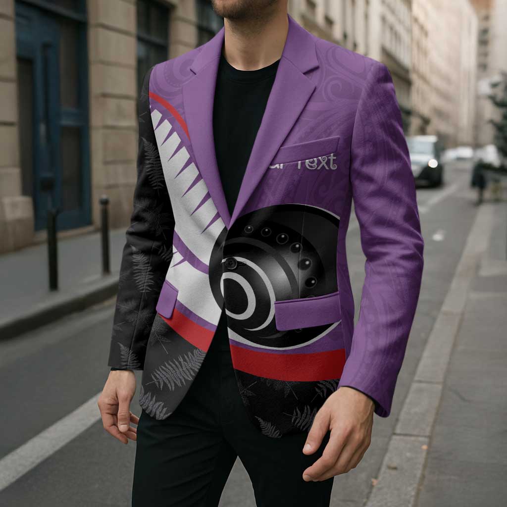Personalised Aotearoa Lawn Bowls Blazer Maori and Silver Fern Sporty Style Purple Color - Polynesian Pride