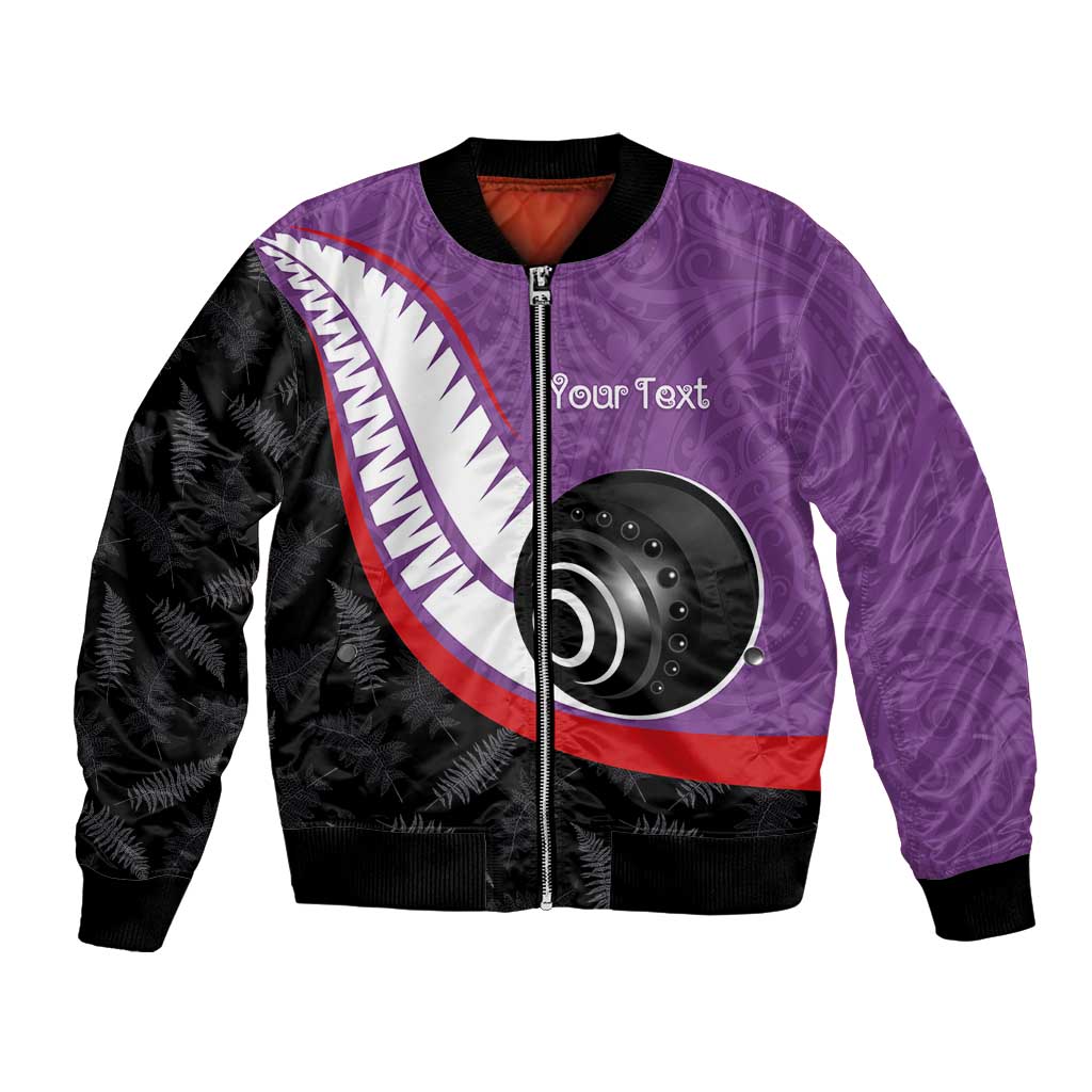 Personalised Aotearoa Lawn Bowls Bomber Jacket Maori and Silver Fern Sporty Style Purple Color - Polynesian Pride