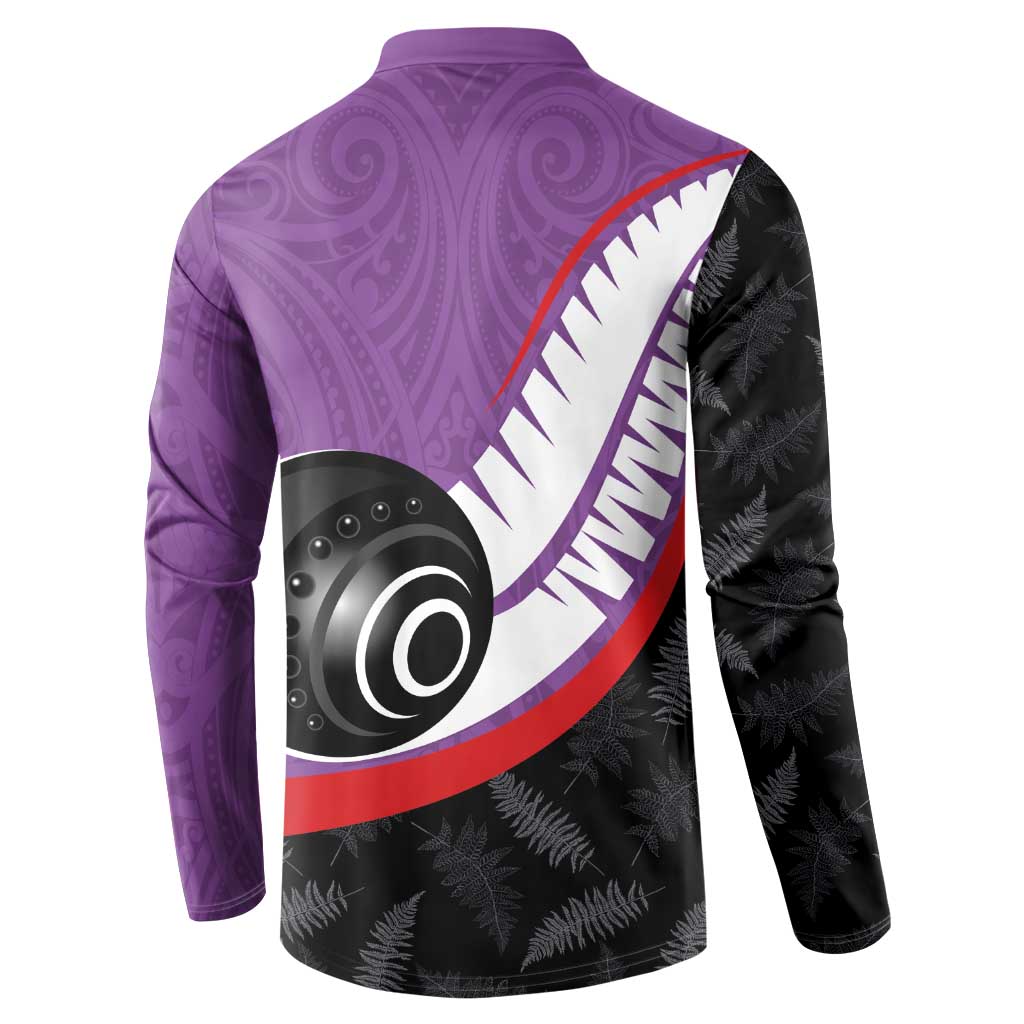 Personalised Aotearoa Lawn Bowls Button Sweatshirt Maori and Silver Fern Sporty Style Purple Color - Polynesian Pride