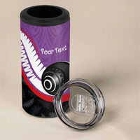 Personalised Aotearoa Lawn Bowls 4 in 1 Can Cooler Tumbler Maori and Silver Fern Sporty Style Purple Color - Polynesian Pride