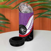 Personalised Aotearoa Lawn Bowls 4 in 1 Can Cooler Tumbler Maori and Silver Fern Sporty Style Purple Color - Polynesian Pride