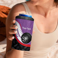 Personalised Aotearoa Lawn Bowls 4 in 1 Can Cooler Tumbler Maori and Silver Fern Sporty Style Purple Color - Polynesian Pride