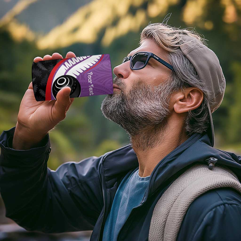 Personalised Aotearoa Lawn Bowls 4 in 1 Can Cooler Tumbler Maori and Silver Fern Sporty Style Purple Color - Polynesian Pride