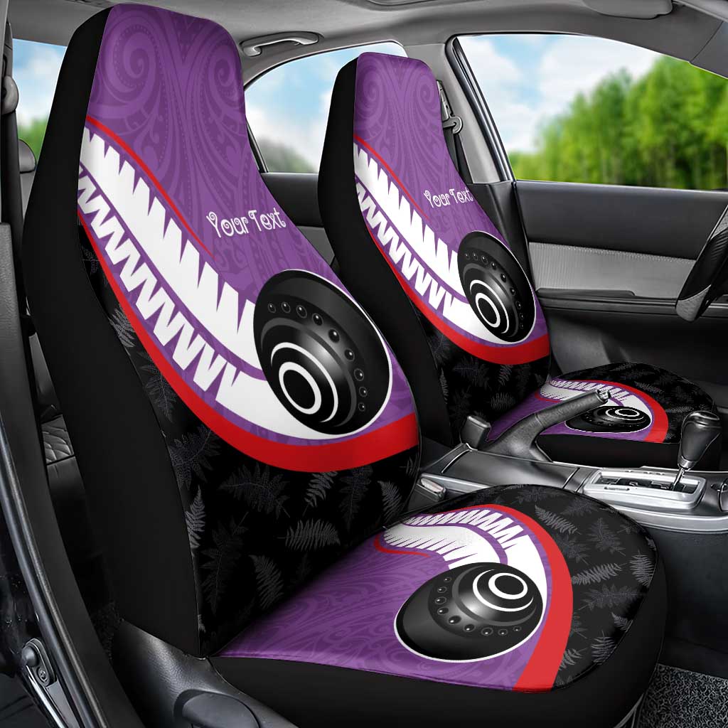 Personalised Aotearoa Lawn Bowls Car Seat Cover Maori and Silver Fern Sporty Style Purple Color - Polynesian Pride