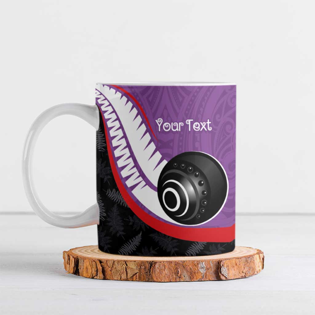 Personalised Aotearoa Lawn Bowls Ceramic Mug Maori and Silver Fern Sporty Style Purple Color - Polynesian Pride
