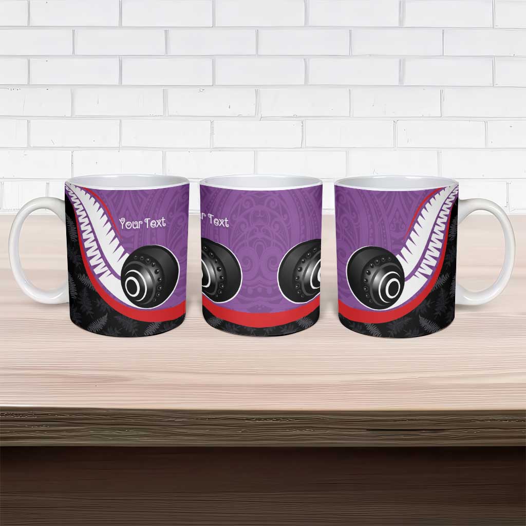 Personalised Aotearoa Lawn Bowls Ceramic Mug Maori and Silver Fern Sporty Style Purple Color - Polynesian Pride