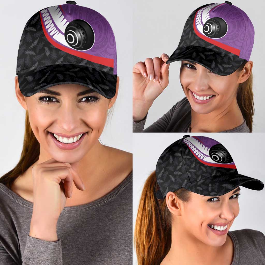 Aotearoa Lawn Bowls Classic Cap Maori and Silver Fern Sporty Style Purple Color - Polynesian Pride