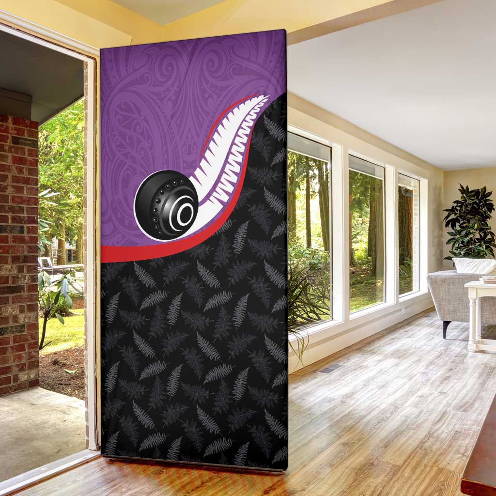 Aotearoa Lawn Bowls Door Cover Maori and Silver Fern Sporty Style Purple Color - Polynesian Pride