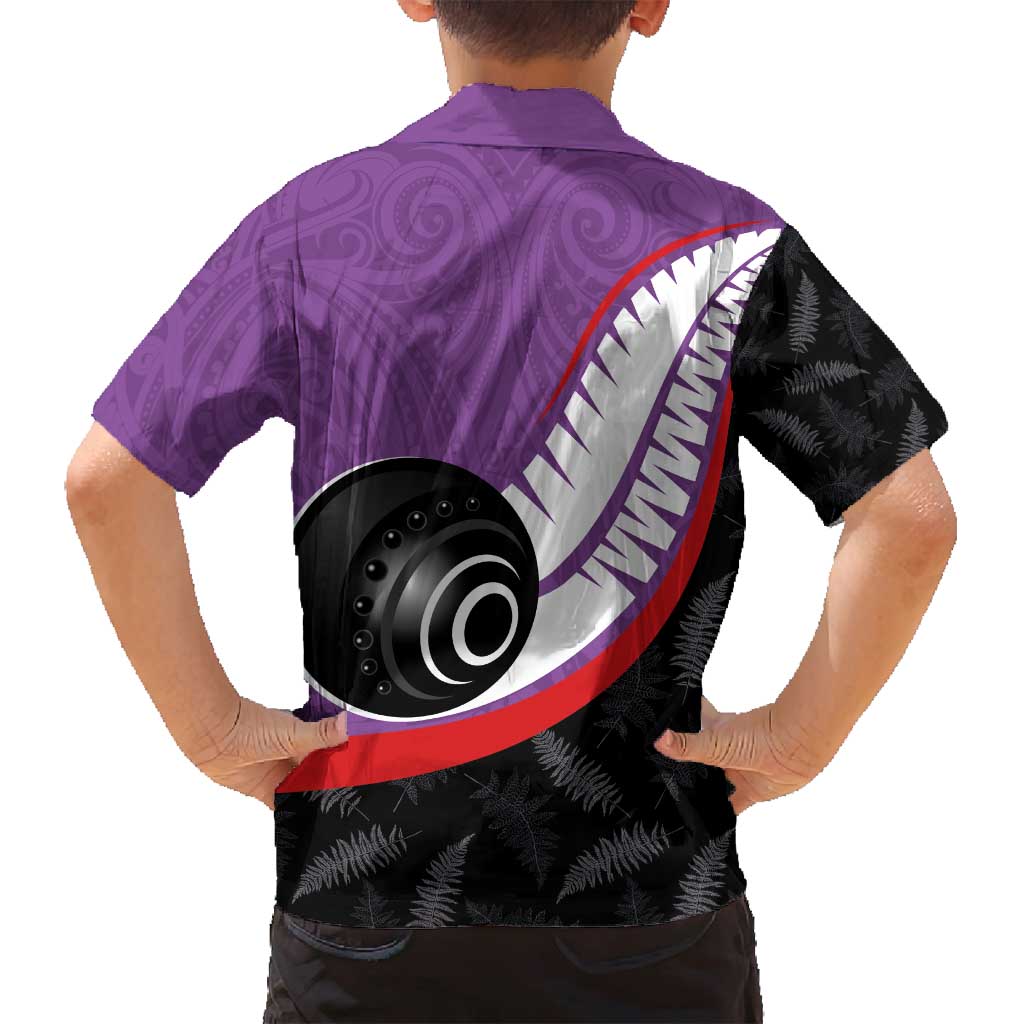 Personalised Aotearoa Lawn Bowls Family Matching Long Sleeve Bodycon Dress and Hawaiian Shirt Maori and Silver Fern Sporty Style Purple Color - Polynesian Pride
