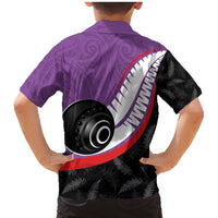 Personalised Aotearoa Lawn Bowls Family Matching Mermaid Dress and Hawaiian Shirt Maori and Silver Fern Sporty Style Purple Color - Polynesian Pride