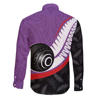 Personalised Aotearoa Lawn Bowls Family Matching Puletasi and Hawaiian Shirt Maori and Silver Fern Sporty Style Purple Color - Polynesian Pride