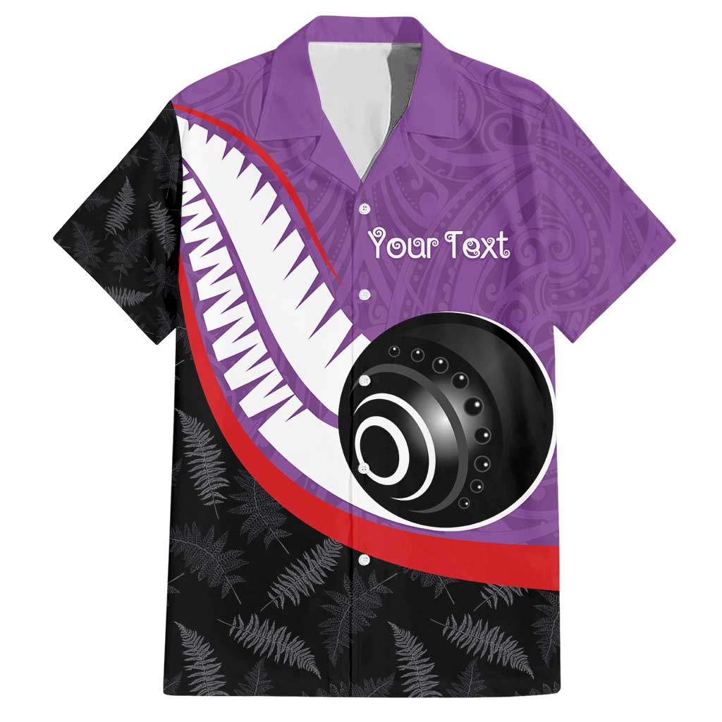 Personalised Aotearoa Lawn Bowls Family Matching Short Sleeve Bodycon Dress and Hawaiian Shirt Maori and Silver Fern Sporty Style Purple Color - Polynesian Pride