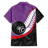 Personalised Aotearoa Lawn Bowls Family Matching Short Sleeve Bodycon Dress and Hawaiian Shirt Maori and Silver Fern Sporty Style Purple Color - Polynesian Pride