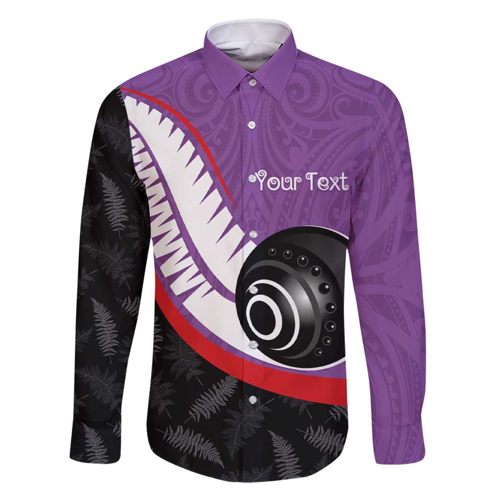 Personalised Aotearoa Lawn Bowls Family Matching Short Sleeve Bodycon Dress and Hawaiian Shirt Maori and Silver Fern Sporty Style Purple Color - Polynesian Pride