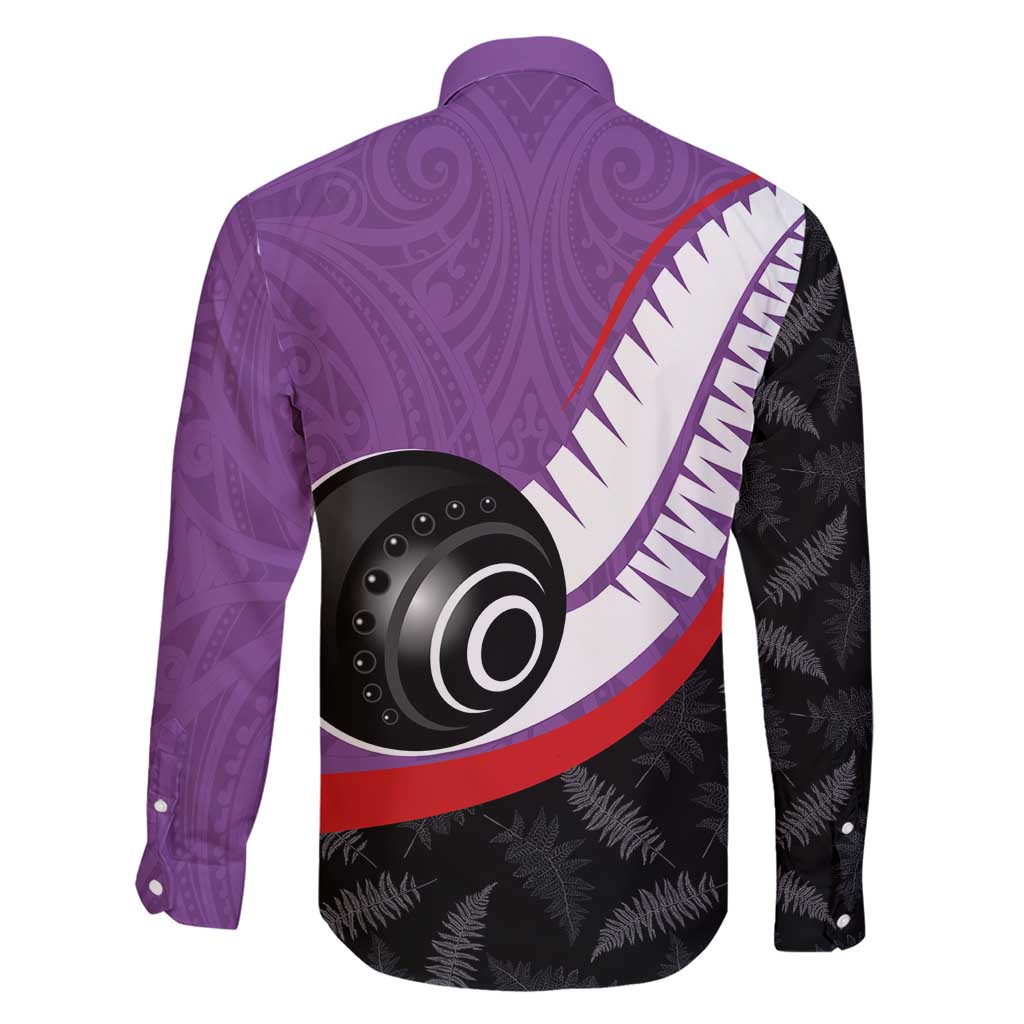 Personalised Aotearoa Lawn Bowls Family Matching Short Sleeve Bodycon Dress and Hawaiian Shirt Maori and Silver Fern Sporty Style Purple Color - Polynesian Pride
