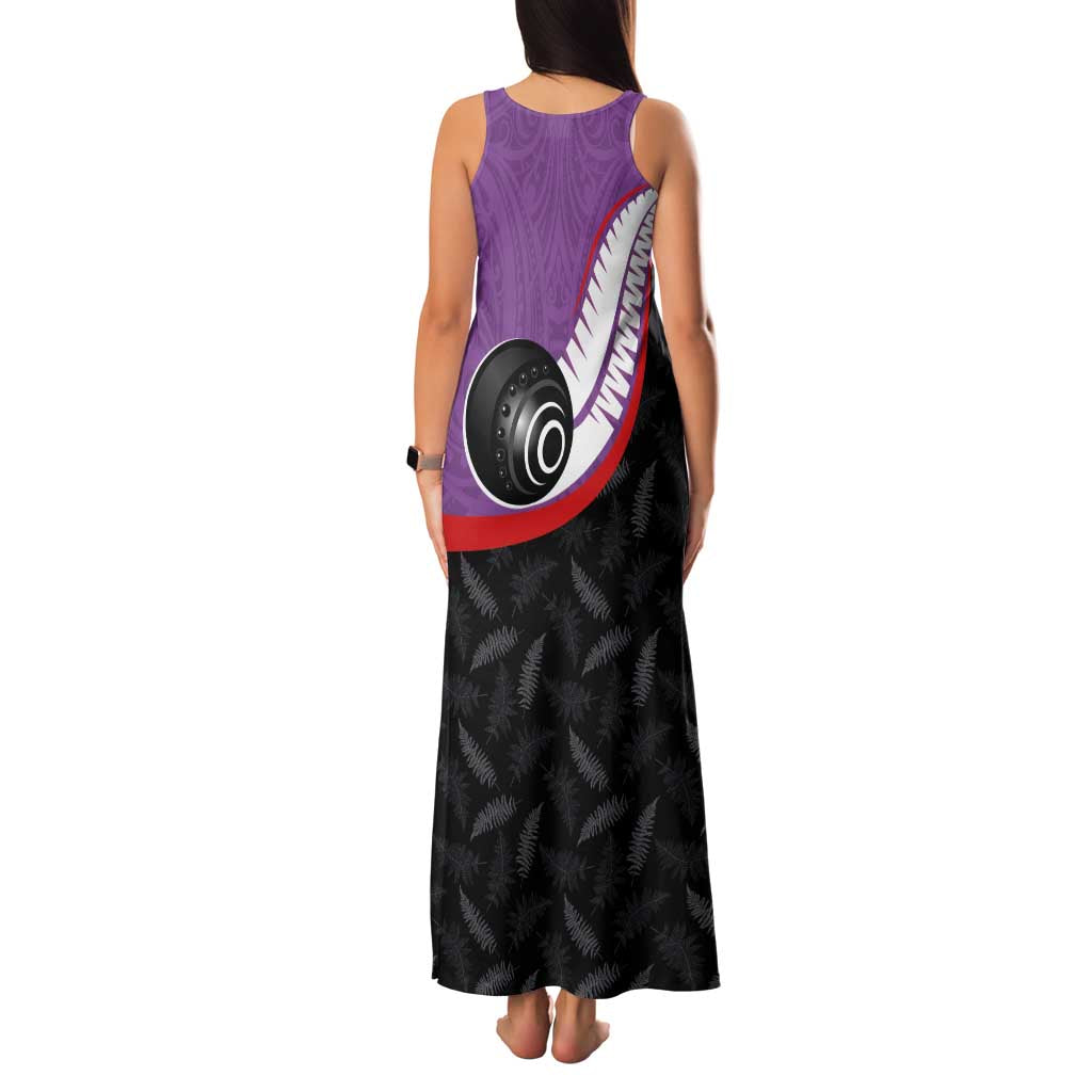 Personalised Aotearoa Lawn Bowls Family Matching Tank Maxi Dress and Hawaiian Shirt Maori and Silver Fern Sporty Style Purple Color - Polynesian Pride