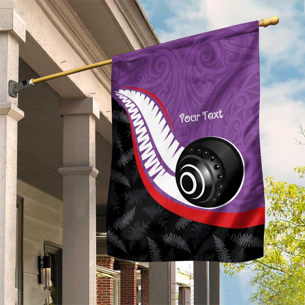 Personalised Aotearoa Lawn Bowls Garden Flag Maori and Silver Fern Sporty Style Purple Color - Polynesian Pride