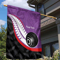 Personalised Aotearoa Lawn Bowls Garden Flag Maori and Silver Fern Sporty Style Purple Color - Polynesian Pride