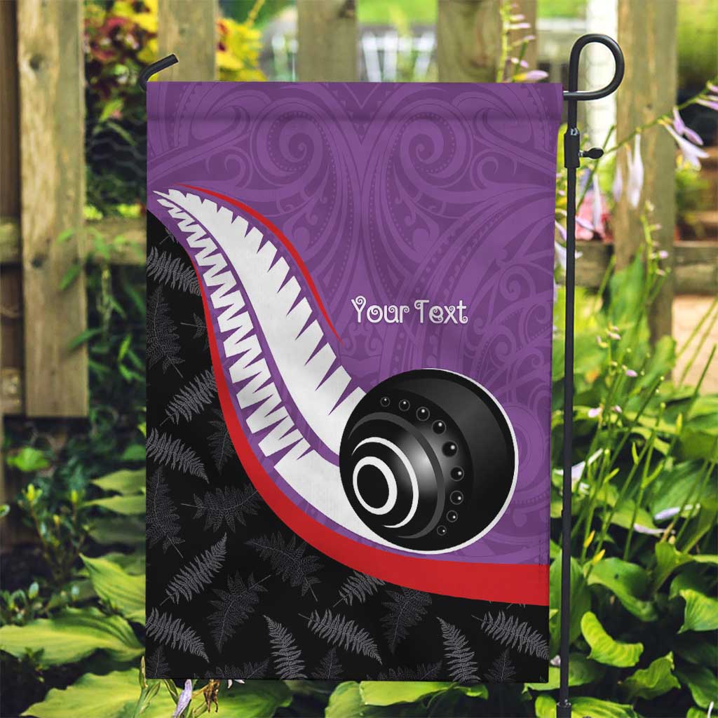 Personalised Aotearoa Lawn Bowls Garden Flag Maori and Silver Fern Sporty Style Purple Color - Polynesian Pride