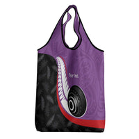 Personalised Aotearoa Lawn Bowls Grocery Bag Maori and Silver Fern Sporty Style Purple Color - Polynesian Pride