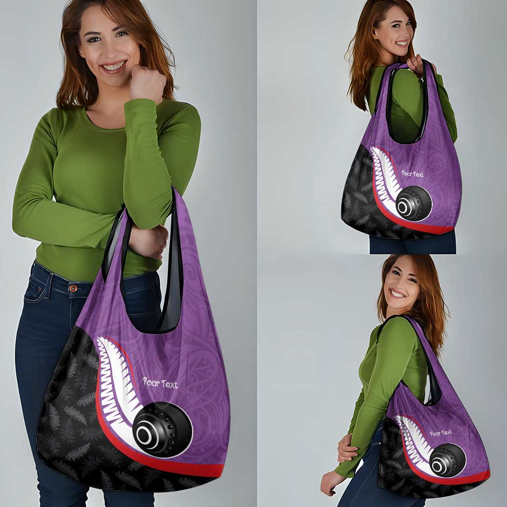 Personalised Aotearoa Lawn Bowls Grocery Bag Maori and Silver Fern Sporty Style Purple Color - Polynesian Pride