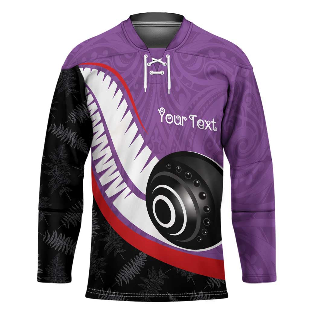 Personalised Aotearoa Lawn Bowls Hockey Jersey Maori and Silver Fern Sporty Style Purple Color - Polynesian Pride