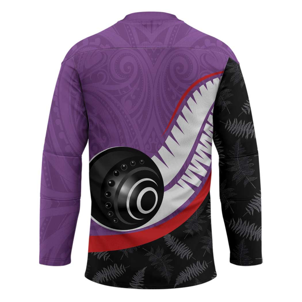 Personalised Aotearoa Lawn Bowls Hockey Jersey Maori and Silver Fern Sporty Style Purple Color - Polynesian Pride