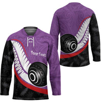 Personalised Aotearoa Lawn Bowls Hockey Jersey Maori and Silver Fern Sporty Style Purple Color - Polynesian Pride