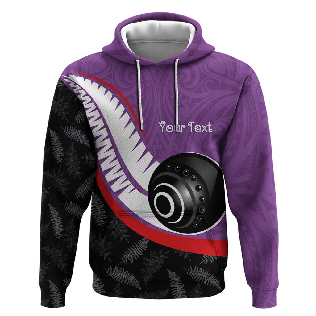 Personalised Aotearoa Lawn Bowls Hoodie Maori and Silver Fern Sporty Style Purple Color - Polynesian Pride