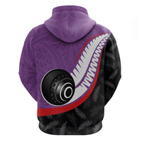 Personalised Aotearoa Lawn Bowls Hoodie Maori and Silver Fern Sporty Style Purple Color - Polynesian Pride