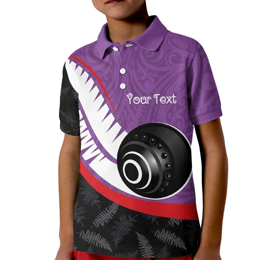 Personalised Aotearoa Lawn Bowls Kid Polo Shirt Maori and Silver Fern Sporty Style Purple Color - Polynesian Pride