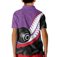 Personalised Aotearoa Lawn Bowls Kid Polo Shirt Maori and Silver Fern Sporty Style Purple Color - Polynesian Pride