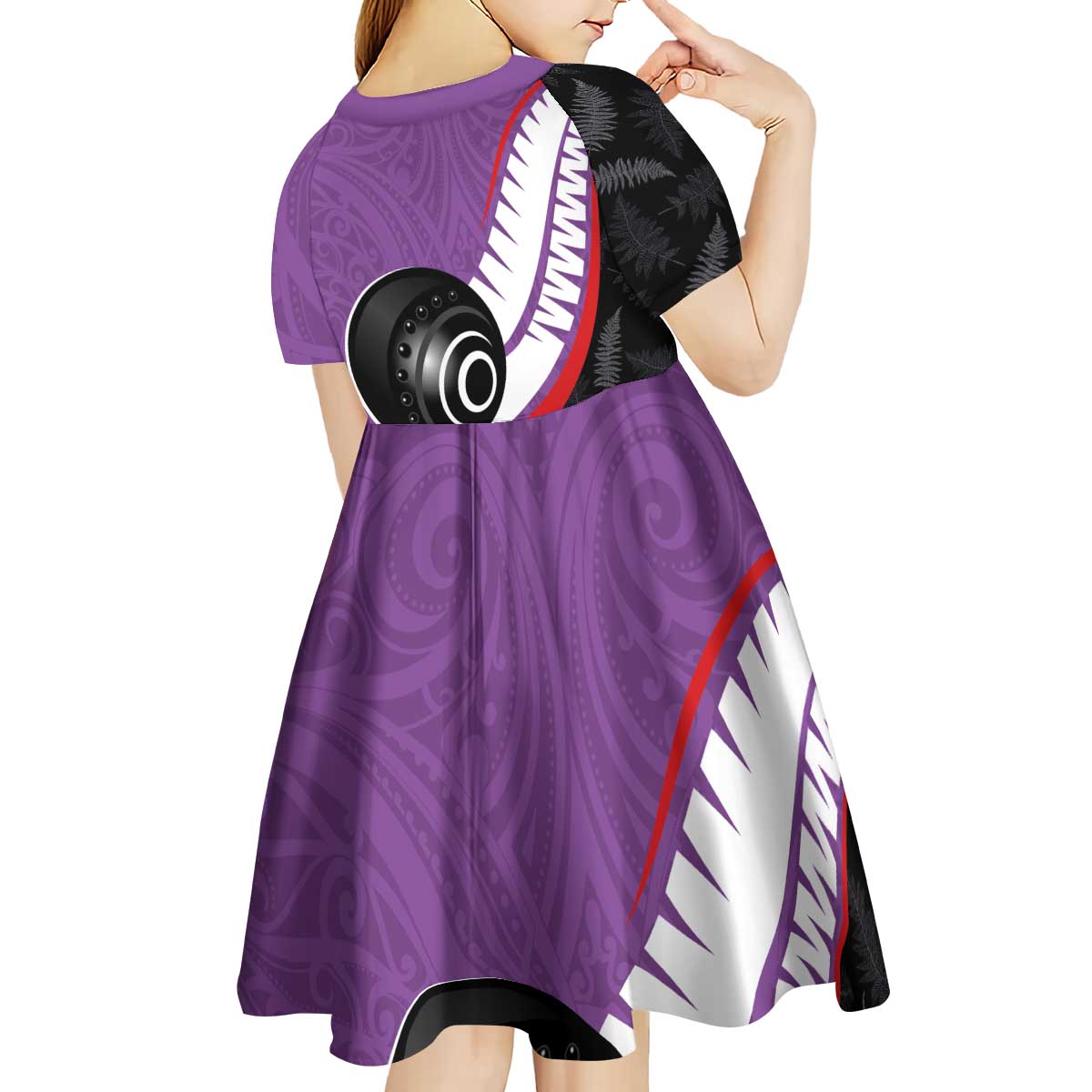 Personalised Aotearoa Lawn Bowls Kid Short Sleeve Dress Maori and Silver Fern Sporty Style Purple Color - Polynesian Pride