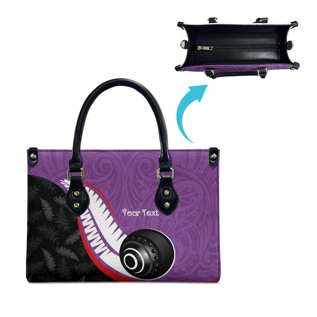 Personalised Aotearoa Lawn Bowls Leather Bag Maori and Silver Fern Sporty Style Purple Color - Polynesian Pride