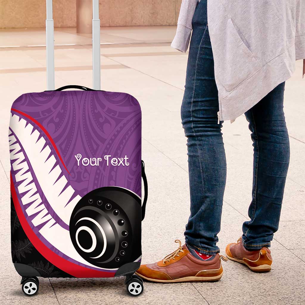 Personalised Aotearoa Lawn Bowls Luggage Cover Maori and Silver Fern Sporty Style Purple Color - Polynesian Pride