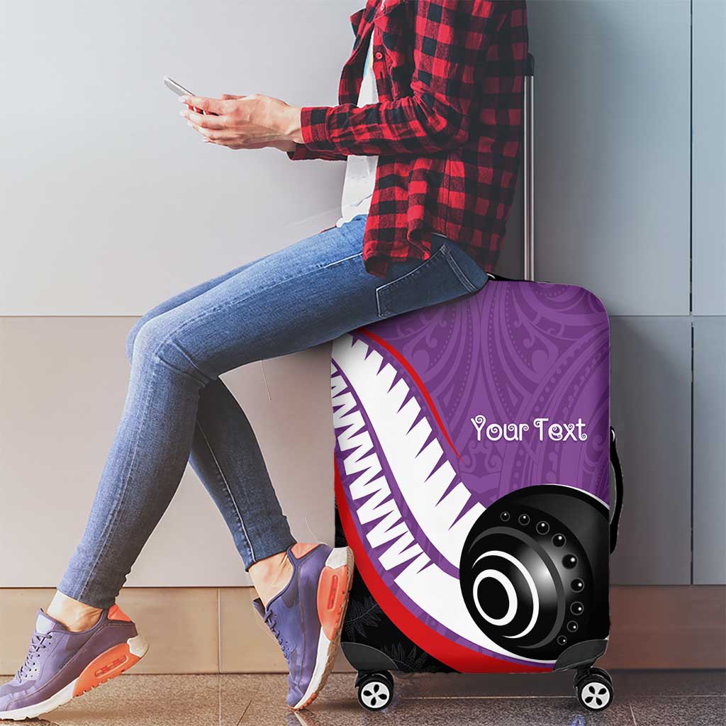 Personalised Aotearoa Lawn Bowls Luggage Cover Maori and Silver Fern Sporty Style Purple Color - Polynesian Pride