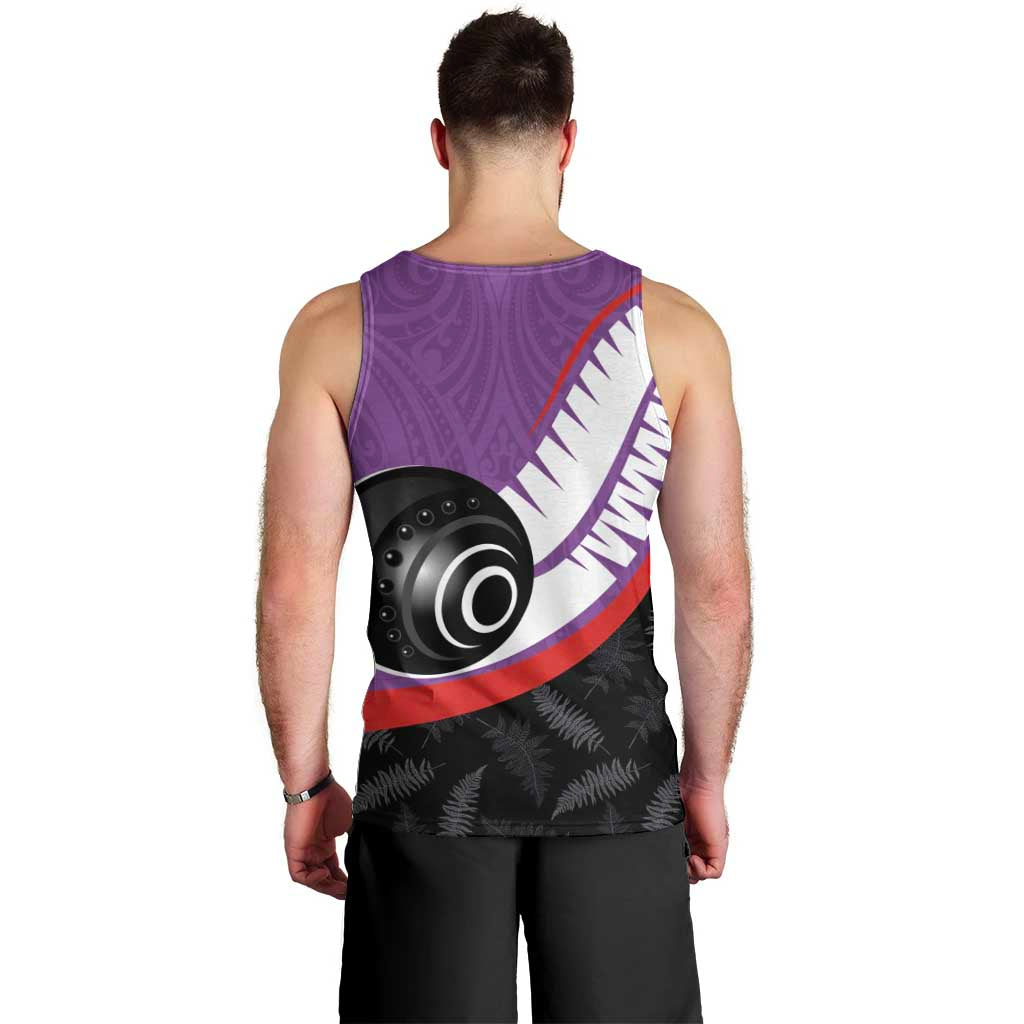 Personalised Aotearoa Lawn Bowls Men Tank Top Maori and Silver Fern Sporty Style Purple Color - Polynesian Pride