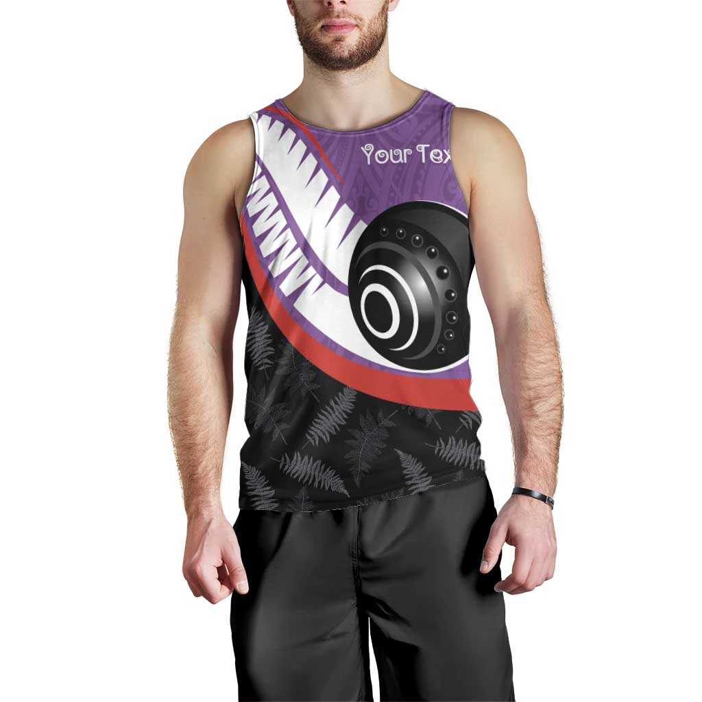 Personalised Aotearoa Lawn Bowls Men Tank Top Maori and Silver Fern Sporty Style Purple Color - Polynesian Pride
