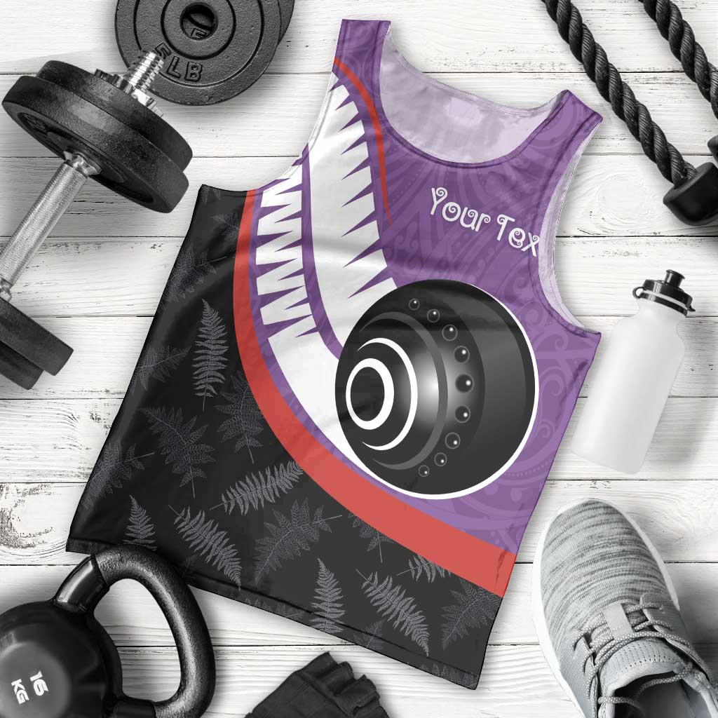 Personalised Aotearoa Lawn Bowls Men Tank Top Maori and Silver Fern Sporty Style Purple Color - Polynesian Pride
