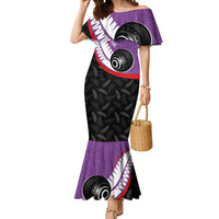 Personalised Aotearoa Lawn Bowls Mermaid Dress Maori and Silver Fern Sporty Style Purple Color - Polynesian Pride